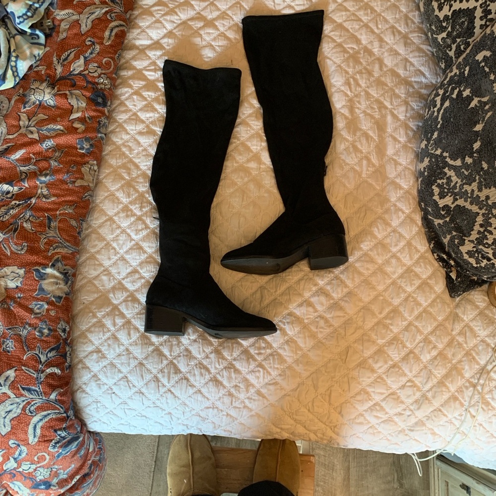 Black Over-the-Knee Stretch Suede Boots - Women